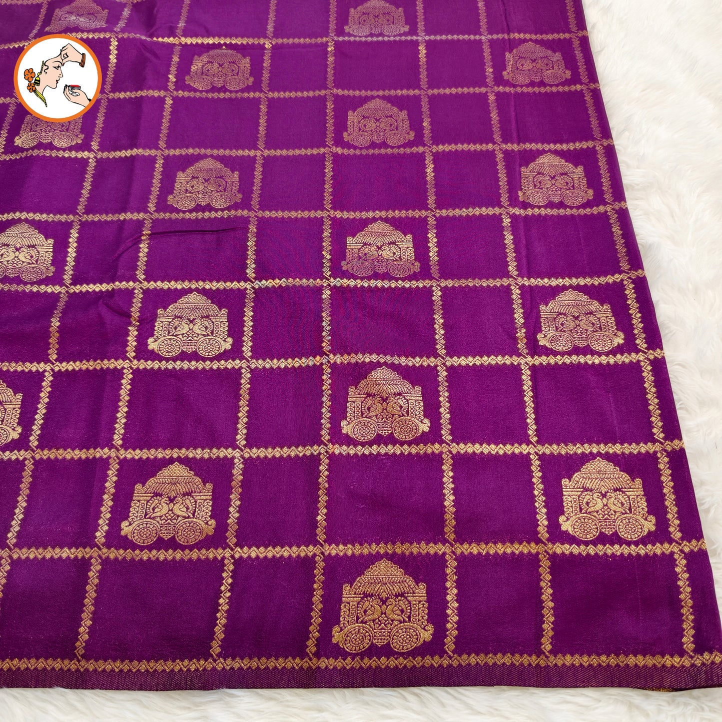 Purple borderless Chariot butta Vintage checks Georgette Silk Saree