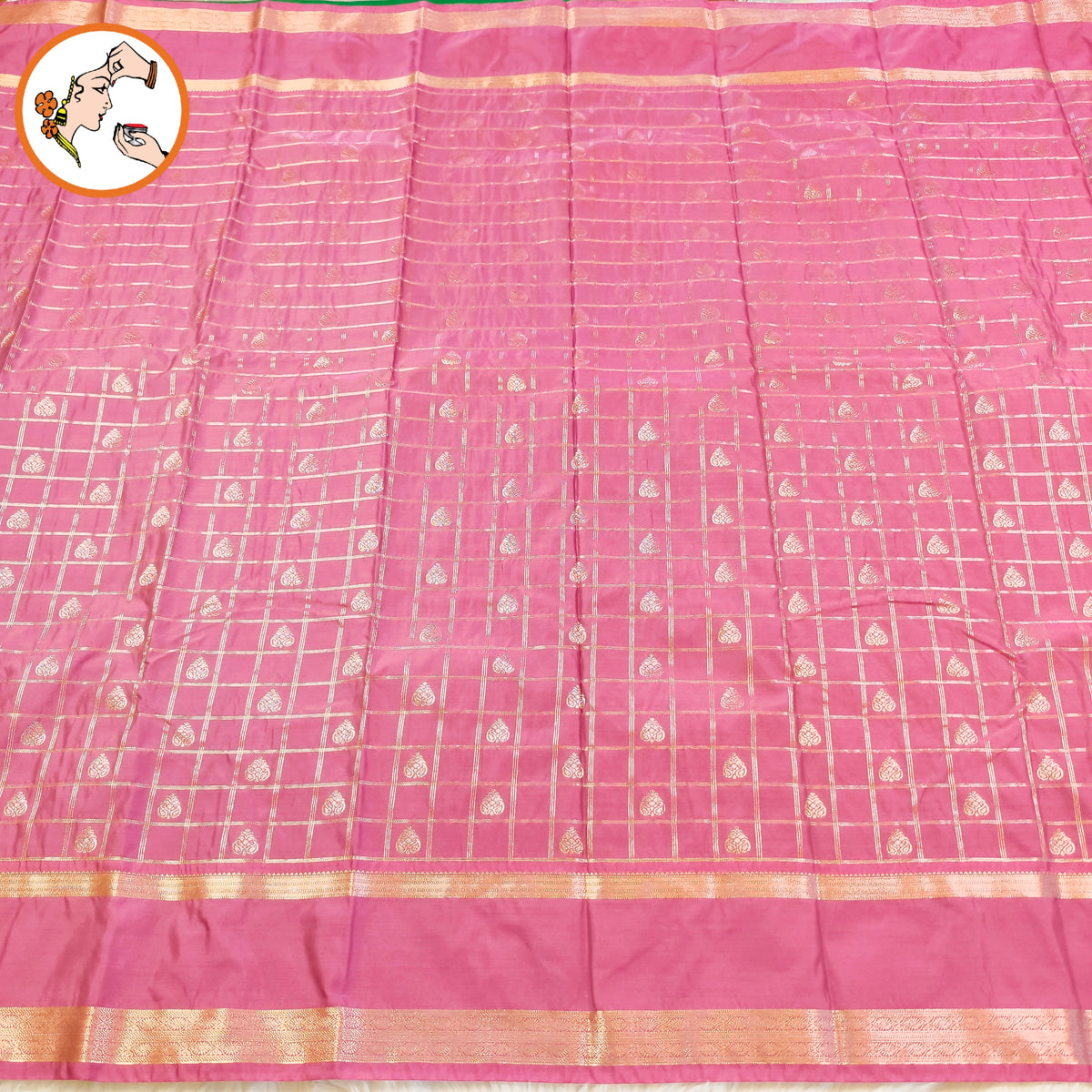Dusty Rose Mauve/Onion Pink with contrast Peacock Green with vertical silver zari stripes Kanchipuram MIx Silk Saree