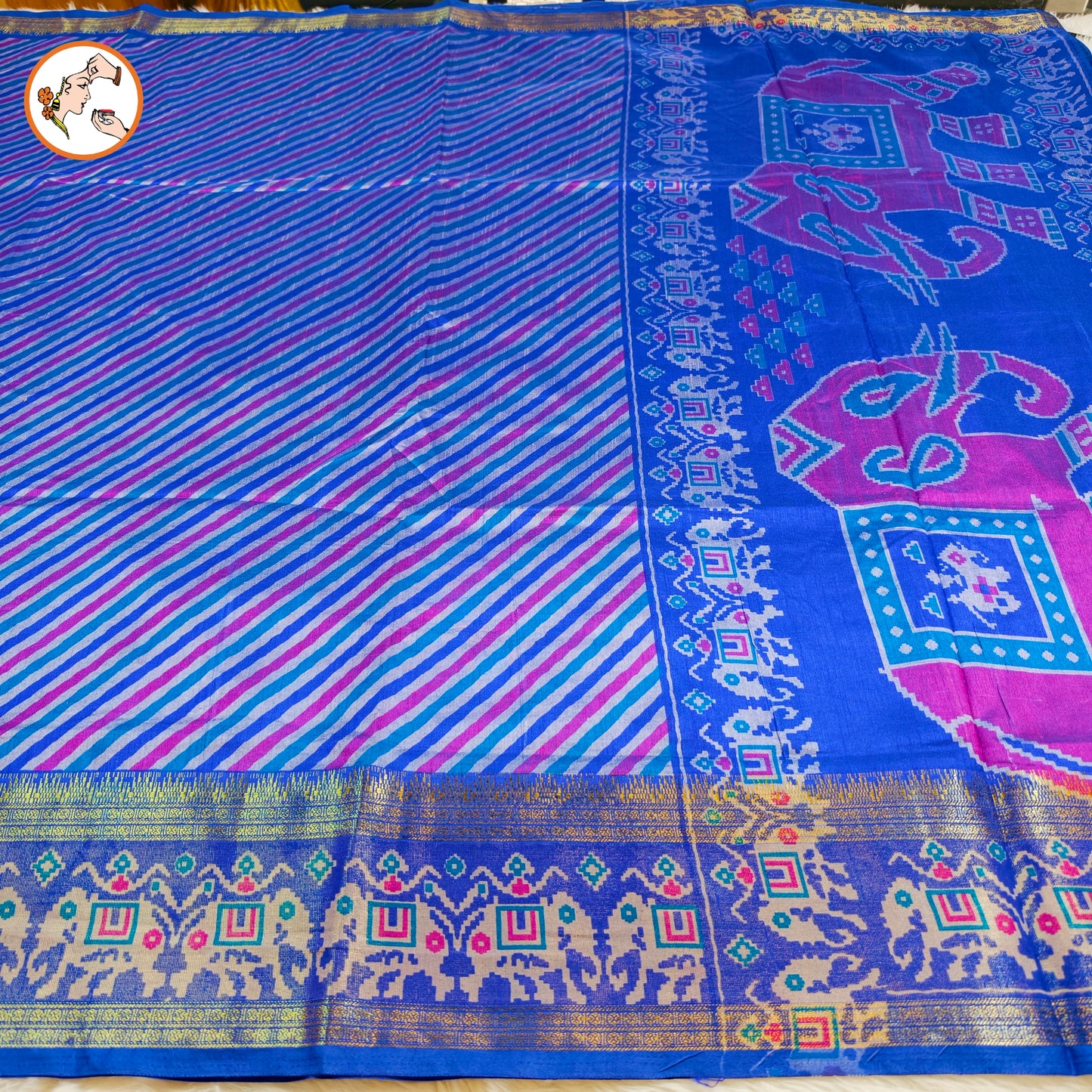 Blue stripes Pochampally Silk Cotton Casual Saree