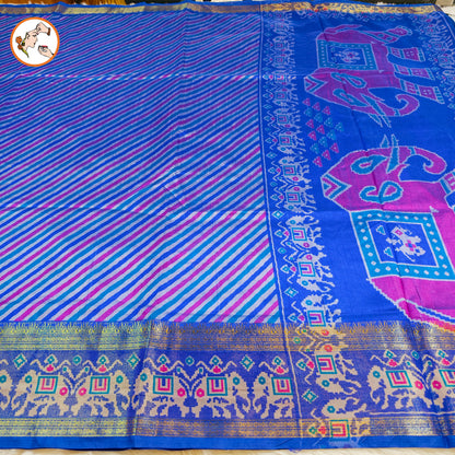 Blue stripes Pochampally Silk Cotton Casual Saree