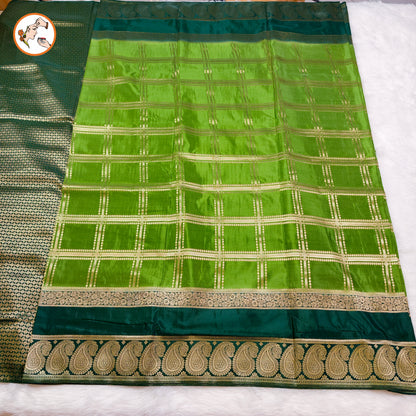 Parrot Green & Dark Green Royal Mango border Mysore Silk Saree