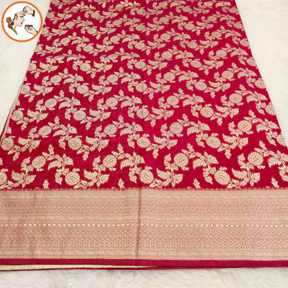Maroon Jaal design Classic Pure Banarasi Silk Saree(Light Weight)