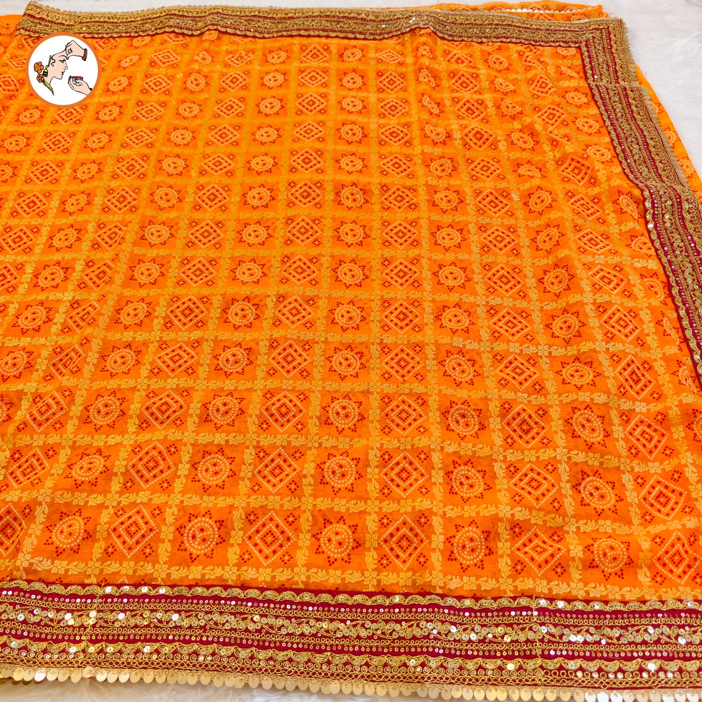 Mango Yellow Bandhani Georgette Partywear Saree with lace border