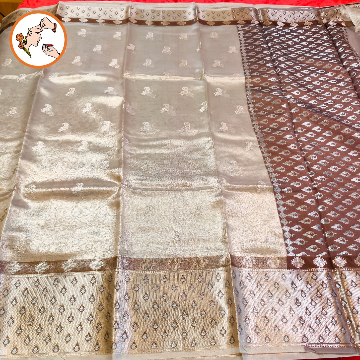 Metalic Antique Gold Paithani border Kota Tissue Fancy Silk Saree
