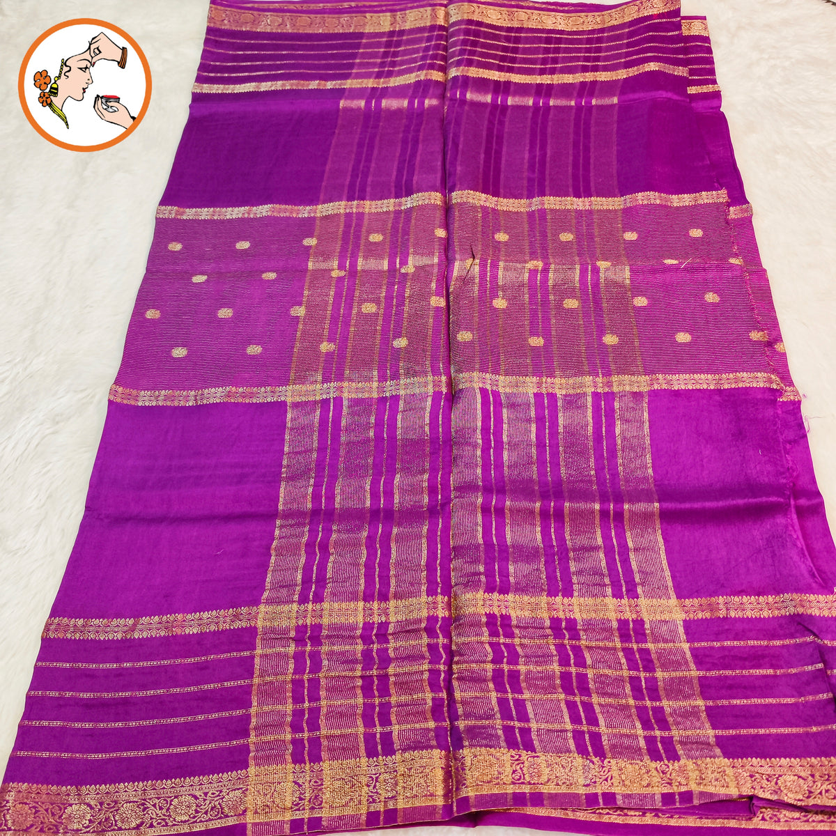 Purple Traditional Vairoosi Soft Viscose Fancy Silk Saree with Gold zari stripes
