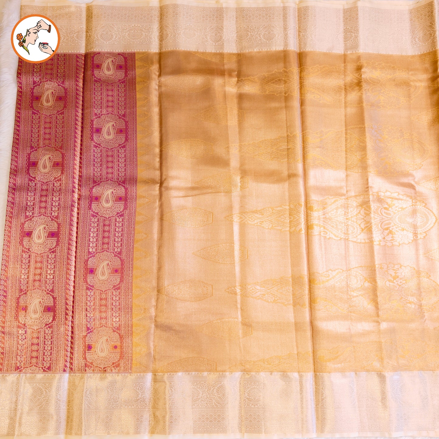 Purple with Off white border Kanchipuram High Tissue Silk Saree