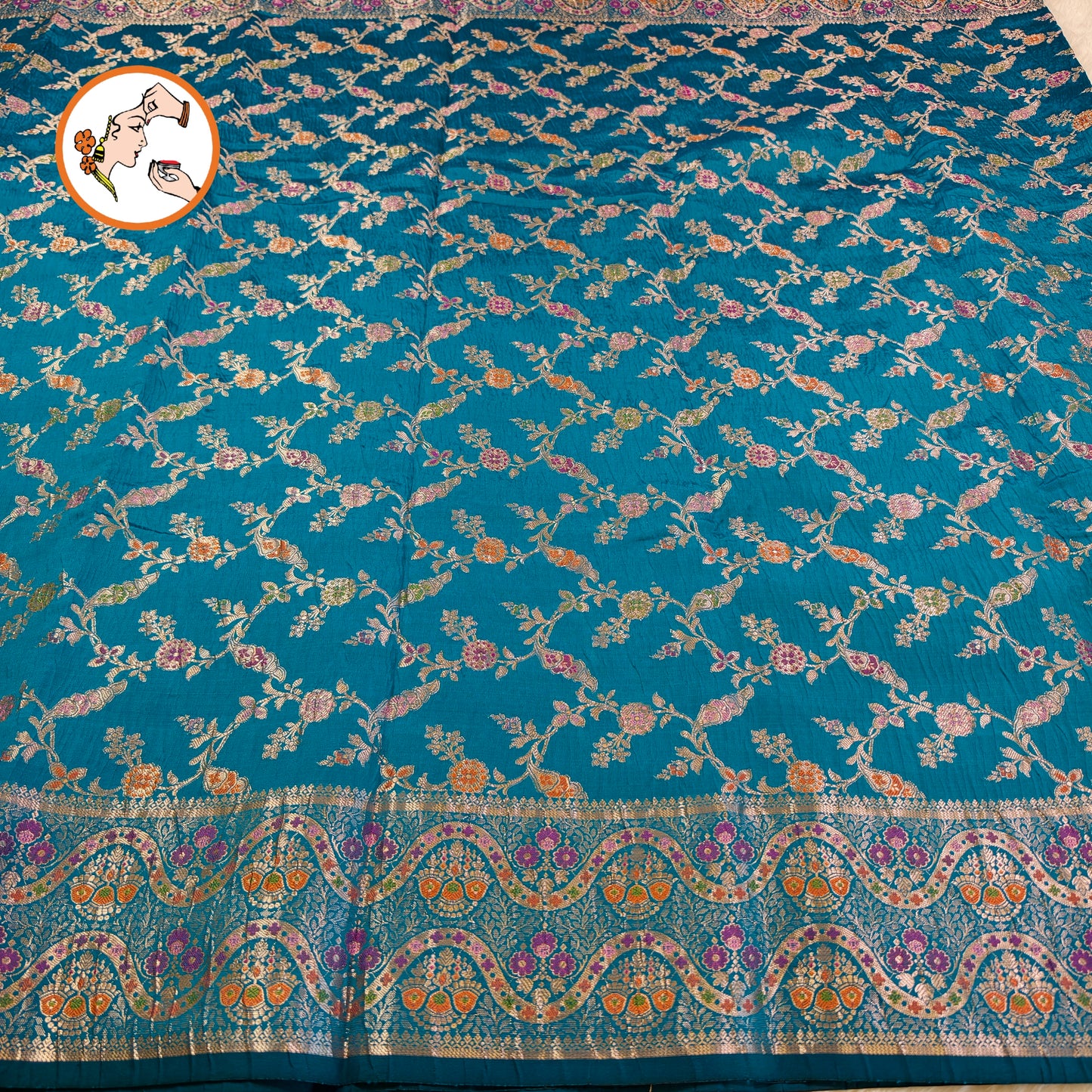 Peacock Blue Meenakari weaving Banarasi Crush Saree