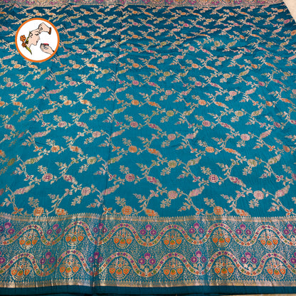 Peacock Blue Meenakari weaving Banarasi Crush Saree