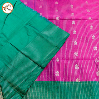 Purple with Green Vairoosi border Soft Silk Saree