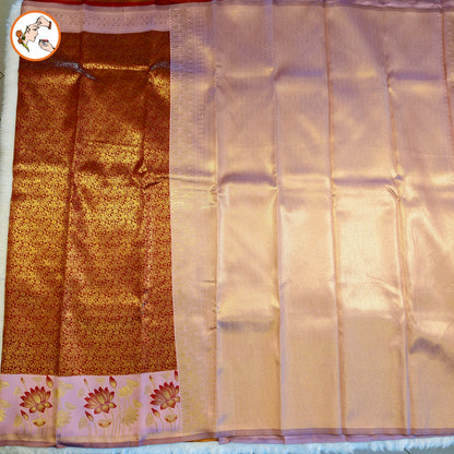 Maroon with Pink Lotus border Fancy Semi Silk Saree