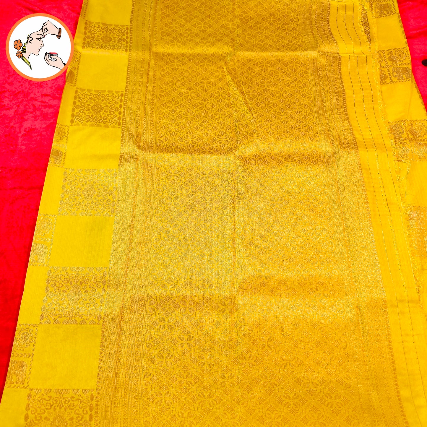Lime Green checkered Elephant & peacock butta Borderless Tussar Silk Saree