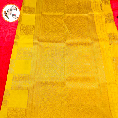 Lime Green checkered Elephant & peacock butta Borderless Tussar Silk Saree