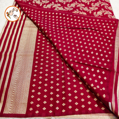Maroon Jaal design Classic Pure Banarasi Silk Saree(Light Weight)