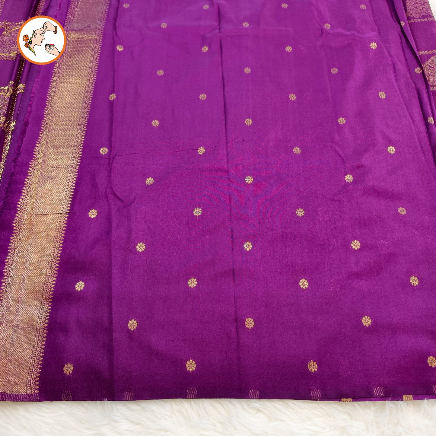 Purple borderless Chariot butta Vintage checks Georgette Silk Saree