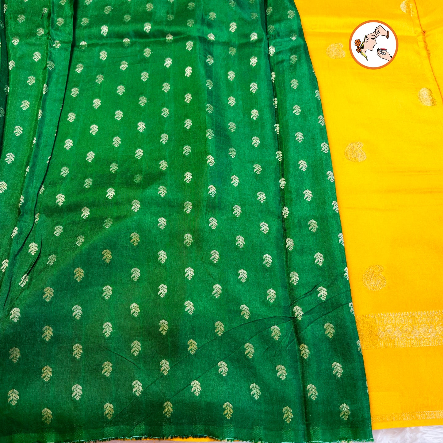 Yellow Mango butta Viscose Silk Saree with contrast blouse