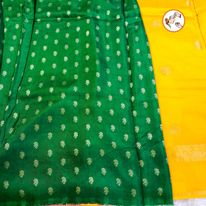 Yellow Mango butta Viscose Silk Saree with contrast blouse