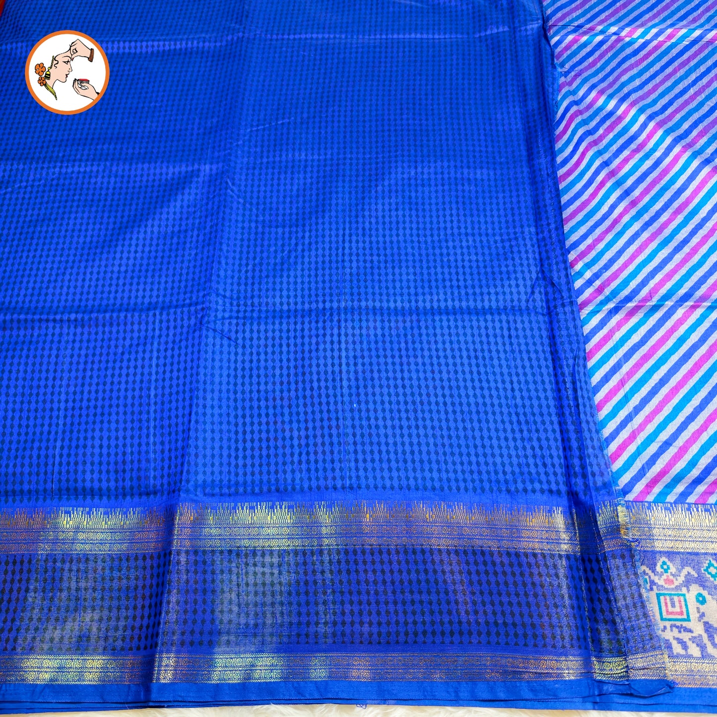 Blue stripes Pochampally Silk Cotton Casual Saree