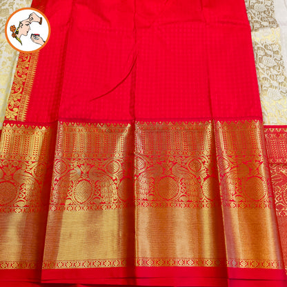 Off white with Red border Golden zari work Traditional Kanchipuram Mix Silk Saree