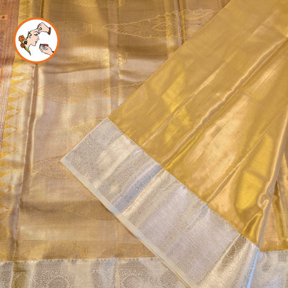 Purple with Off white border Kanchipuram High Tissue Silk Saree