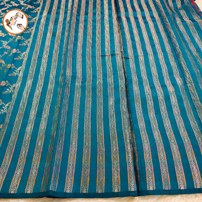 Peacock Blue Meenakari weaving Banarasi Crush Saree
