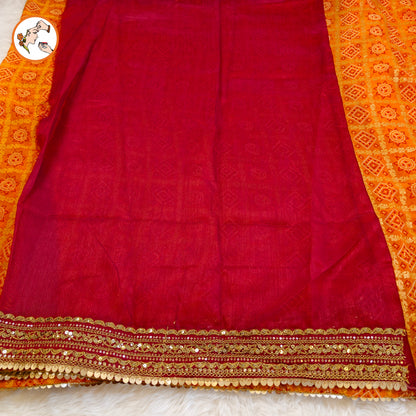 Mango Yellow Bandhani Georgette Partywear Saree with lace border