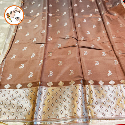 Metalic Antique Gold Paithani border Kota Tissue Fancy Silk Saree