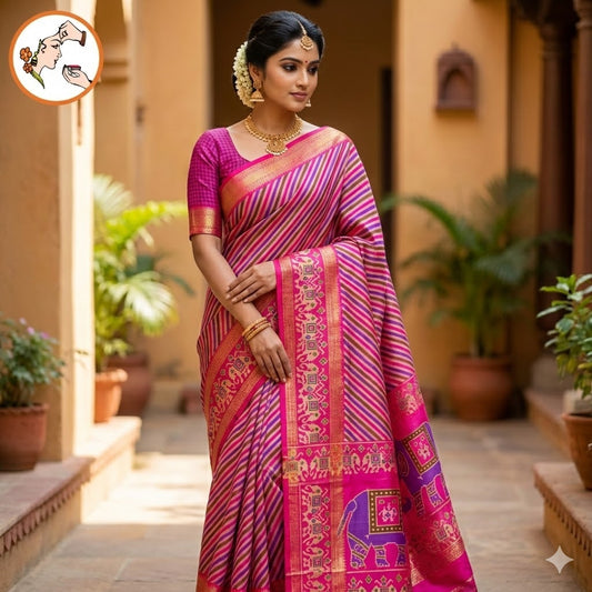 Pink stripes Pochampally Silk Cotton Casual Saree