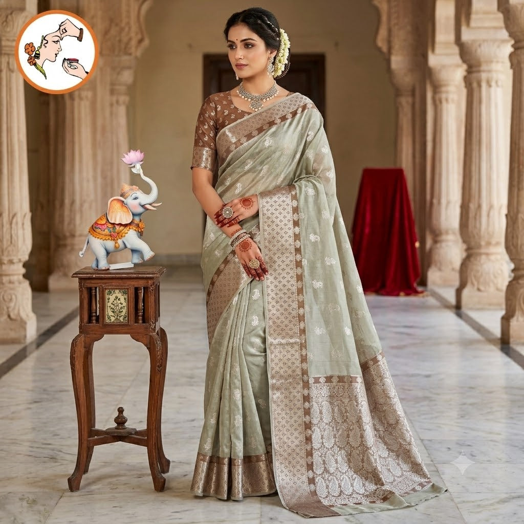 Metalic Off White Paithani border Kota Tissue Fancy Silk Saree