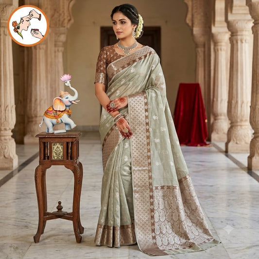 Metalic Off White Paithani border Kota Tissue Fancy Silk Saree