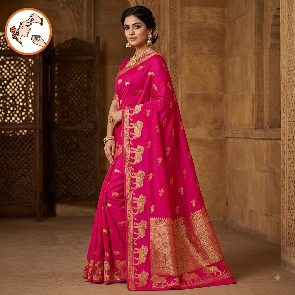 Dark Pink Lion butta Light weight Soft Fancy Georgette Silk Saree