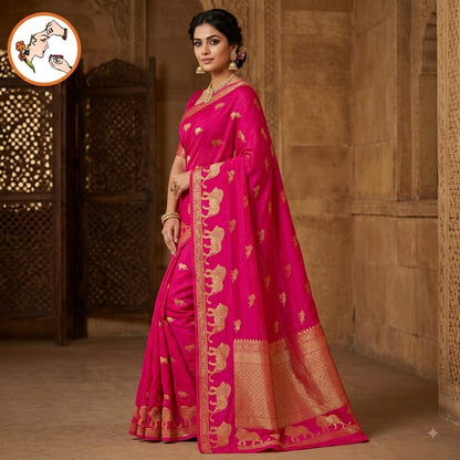 Dark Pink Lion butta Light weight Soft Fancy Georgette Silk Saree