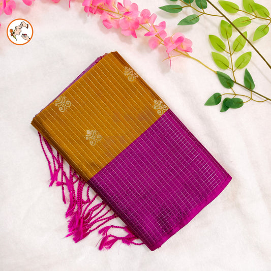 Golden Yellow with Purple Vairoosi Soft Silk Saree
