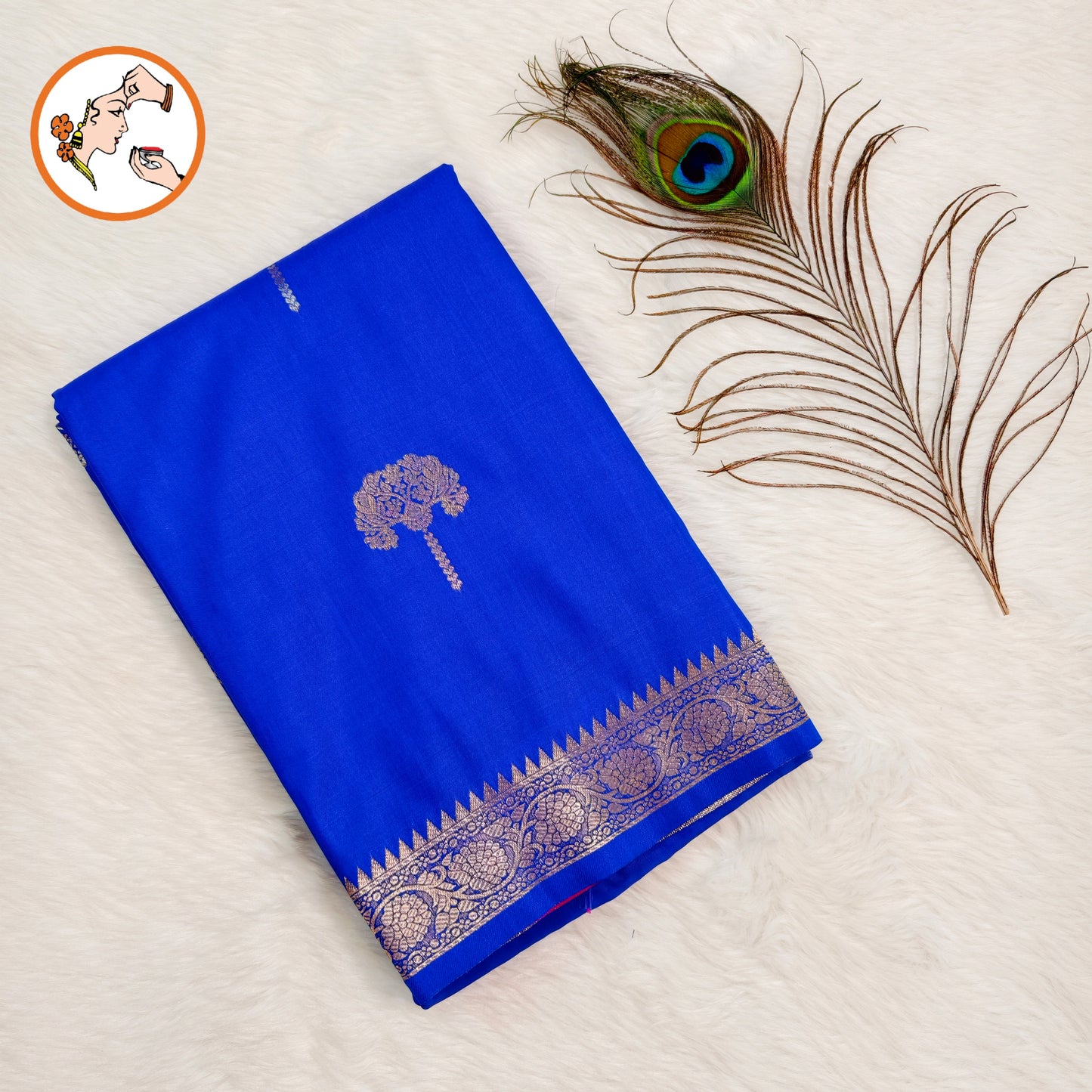 Royal Blue colour small border Soft Silk Saree with contrast blouse