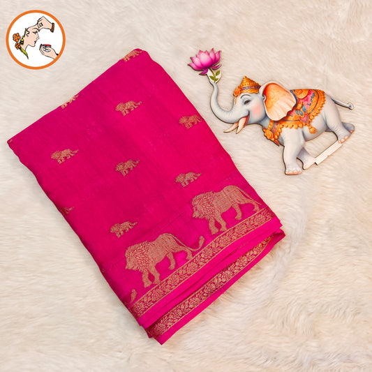 Dark Pink Lion butta Light weight Soft Fancy Georgette Silk Saree
