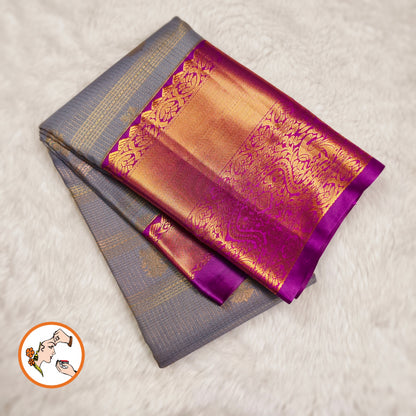 Grey with Purple Kanchipuram Mix Silk Saree