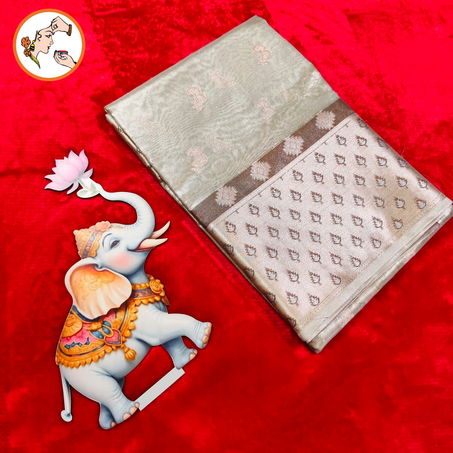 Metalic Off White Paithani border Kota Tissue Fancy Silk Saree