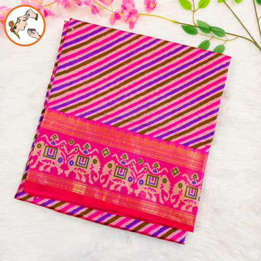 Pink stripes Pochampally Silk Cotton Casual Saree