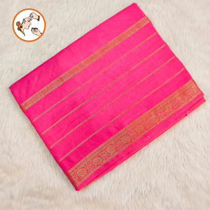 Lotus Pink Traditional Vairoosi Soft Viscose Fancy Silk Saree with Gold zari stripes