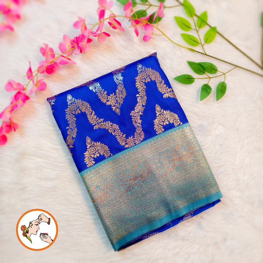 Royal Blue with Sky Blue Wave pattern Fancy Semi Silk Saree