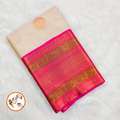 Off white with Dark Pink border Kanchipuram Semi Silk Saree