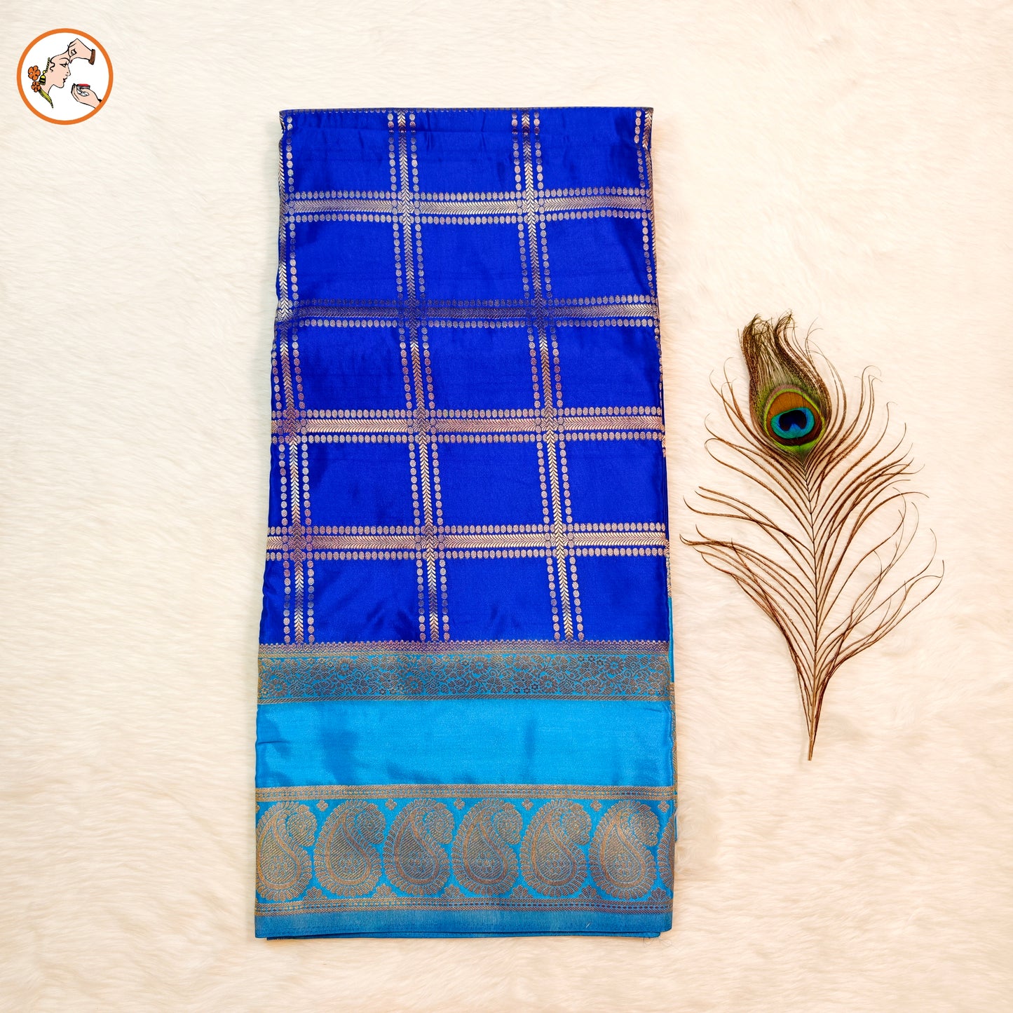 Royal Blue with Sky Blue Royal Mango border Mysore Silk Saree