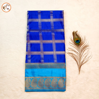 Royal Blue with Sky Blue Royal Mango border Mysore Silk Saree