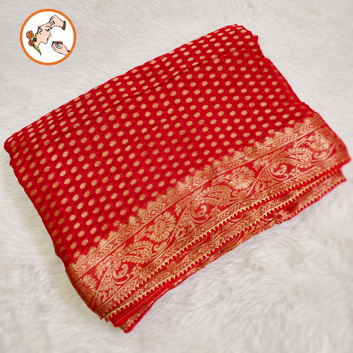 Red Pure Banarasi Georgette Partywear Saree