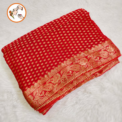 Red Pure Banarasi Georgette Partywear Saree