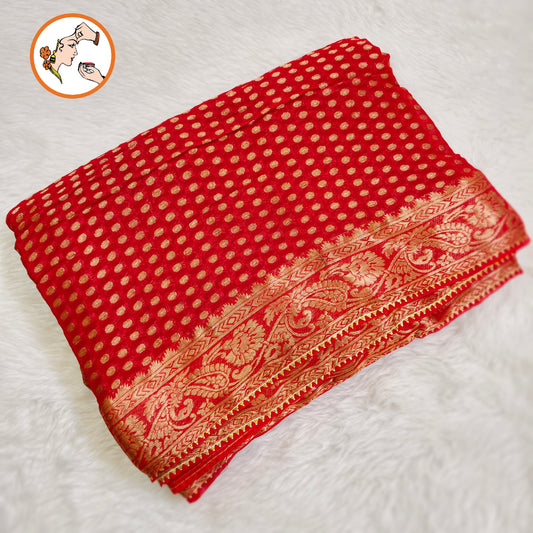 Red Pure Banarasi Georgette Partywear Saree