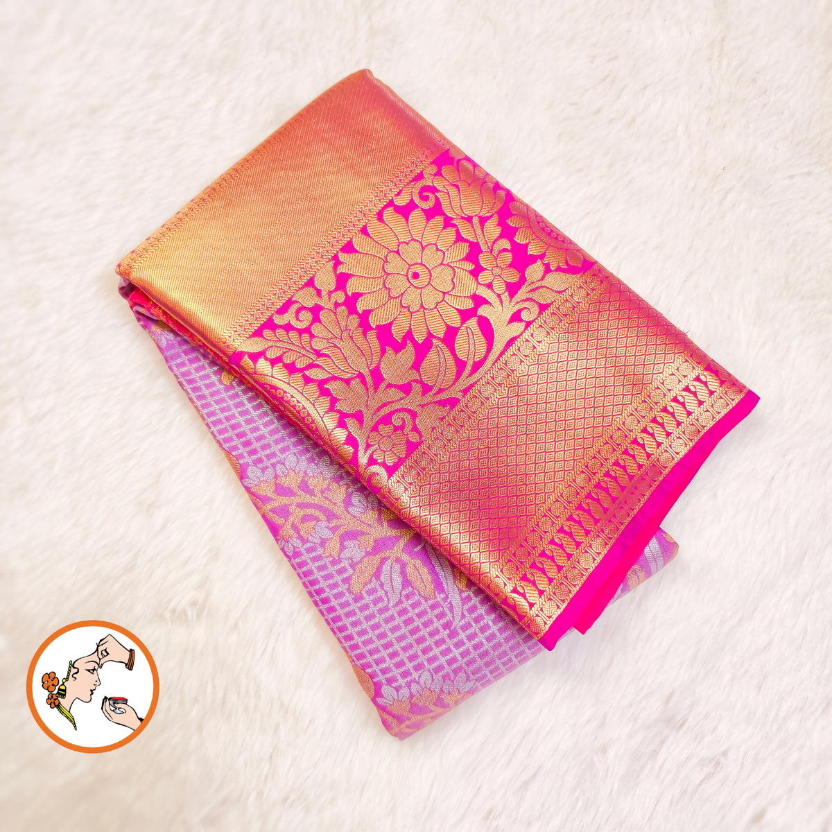 Lavender with Pink Purple border Podi Kattam Parrot butta Kanchipuram Mix Silk Saree
