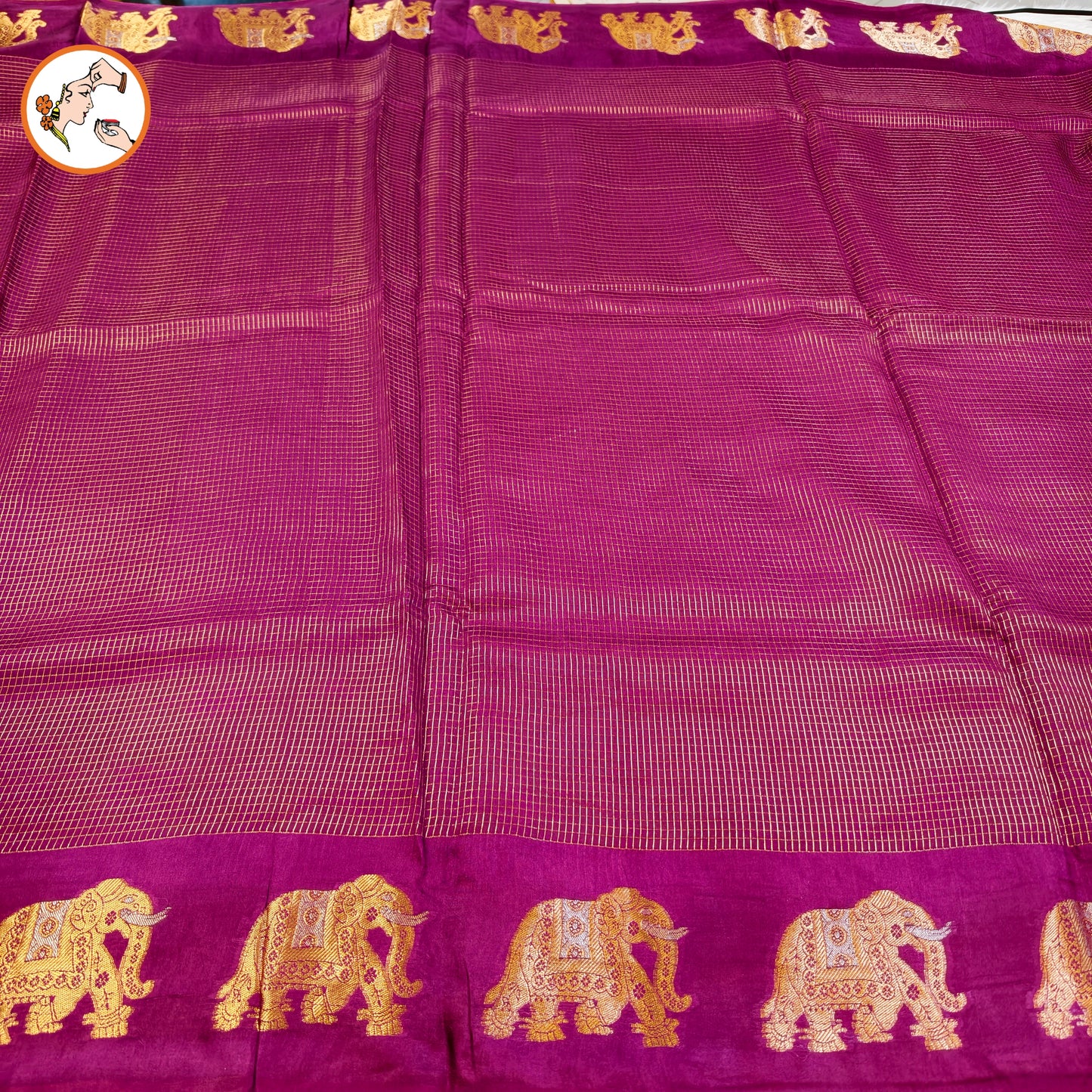 Purple classic Podi Kattam & Elephant border Viscose Soft Silk Saree
