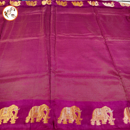 Purple classic Podi Kattam & Elephant border Viscose Soft Silk Saree