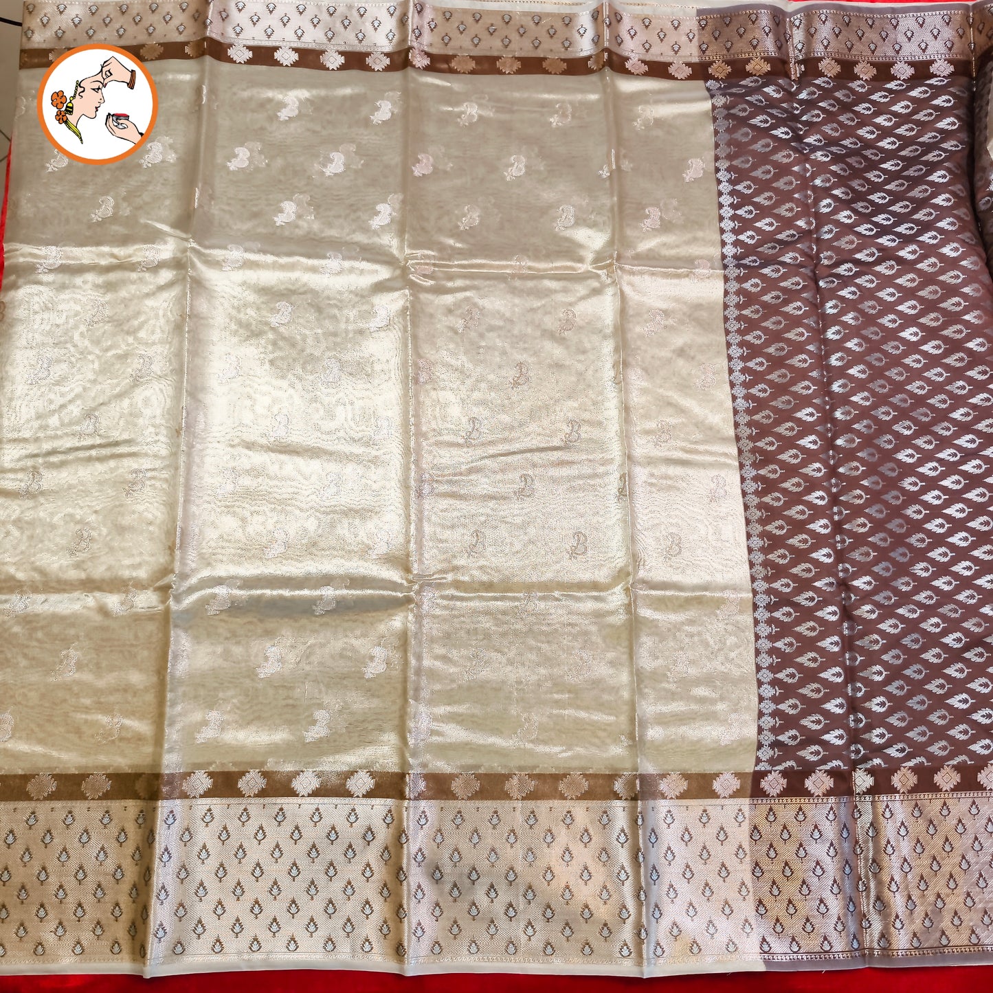 Metalic Off White Paithani border Kota Tissue Fancy Silk Saree