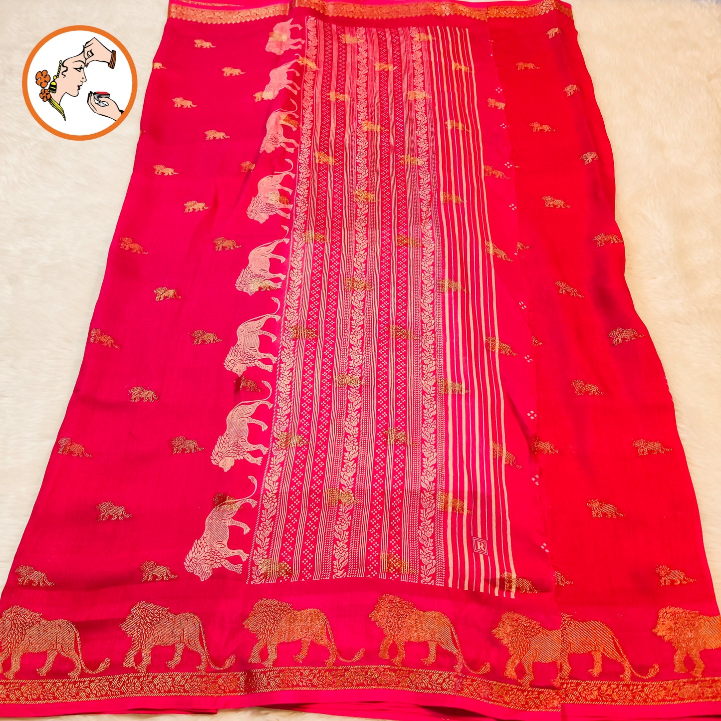 Dark Pink Lion butta Light weight Soft Fancy Georgette Silk Saree